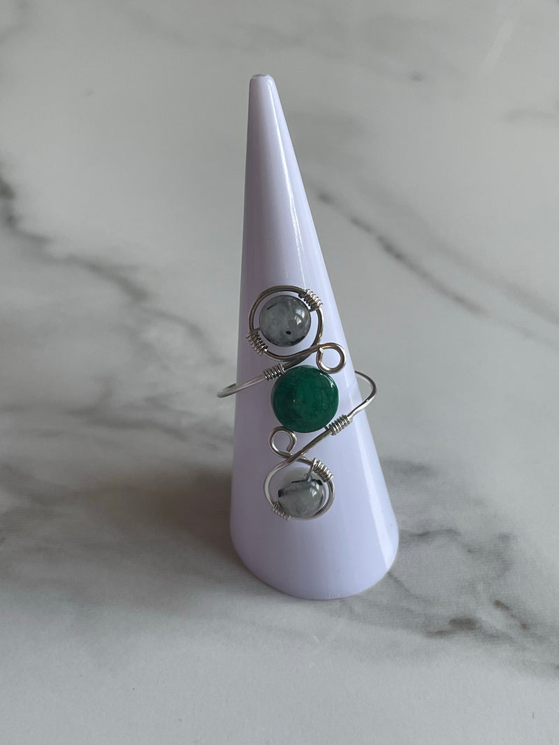 Malachite and Rutilated Quartz Sterling Silver Ring