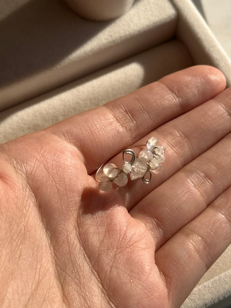 Herkimer Diamond & Moonstone Sterling Silver Wire Ring