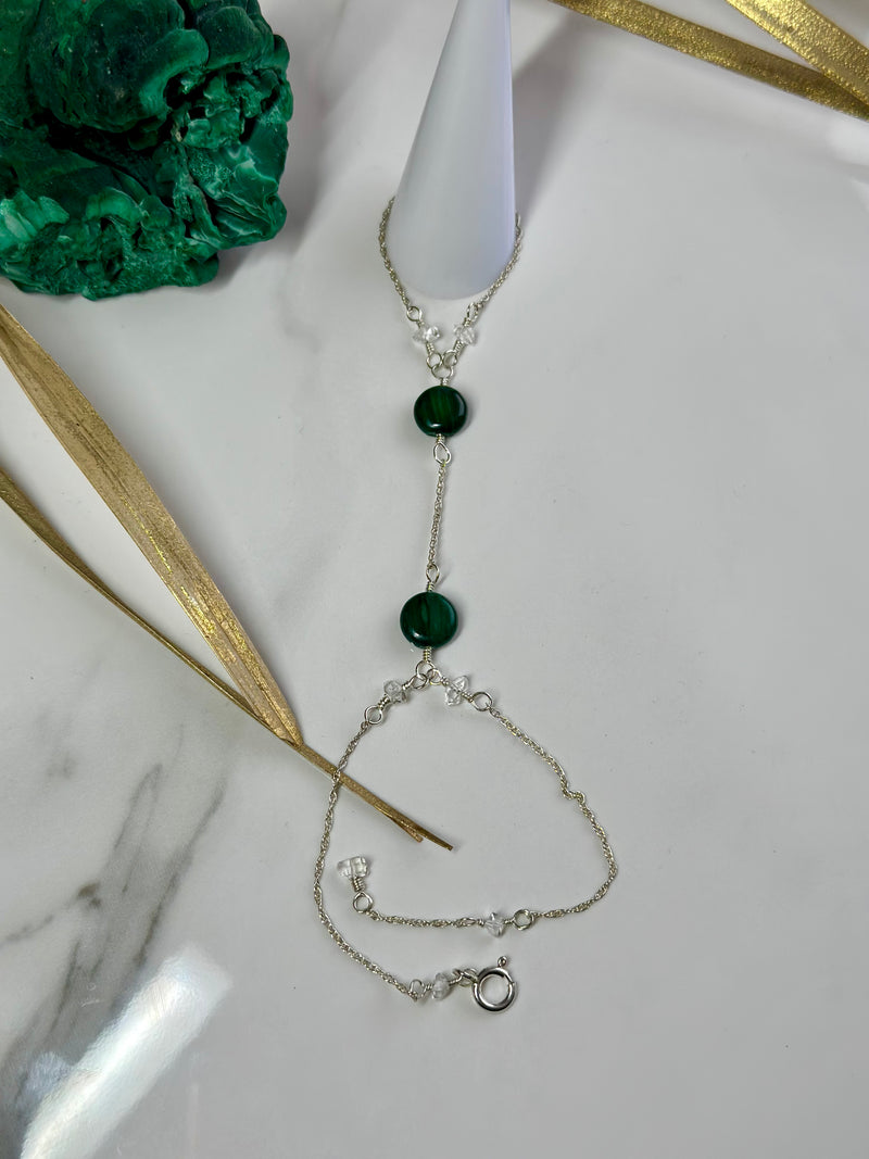 Herkimer Diamond and Malachite Sterling Silver Handchain