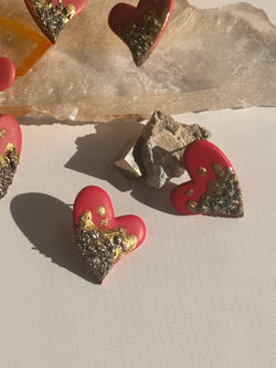 Pyrite Dipped Heart Studs