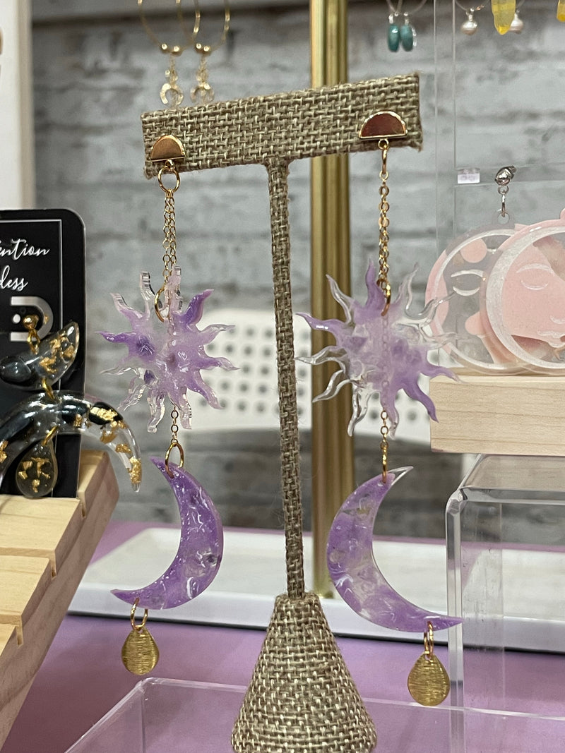 “Celestial Goddess” Purple Amethyst Chain Earrings