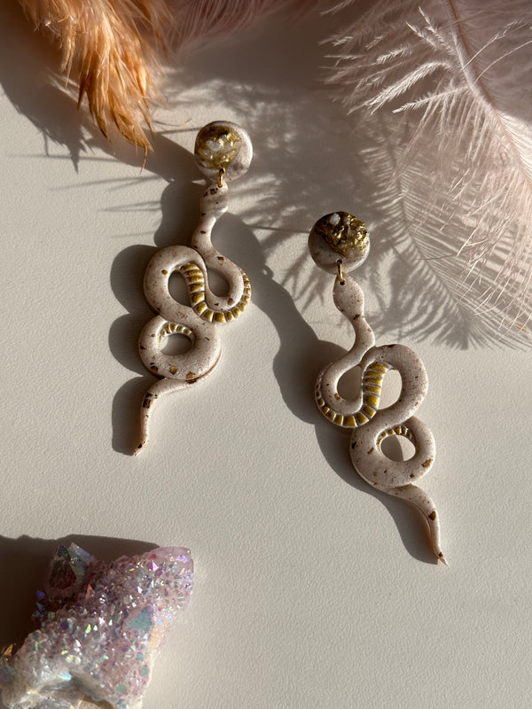 “Shakti” Moonstone Polymer Clay Snake Studs