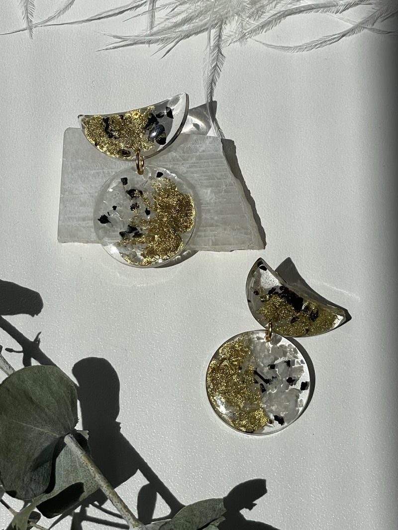 “Moon Cycle” Moonstone and Black Tourmaline Earrings