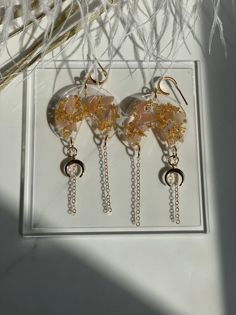 “Mystic Goddess" Peach Moonstone Earrings