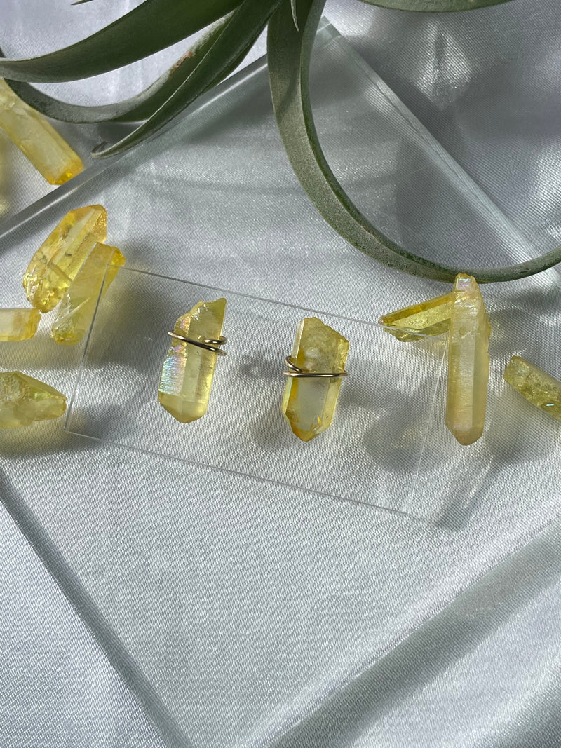 Yellow Aura Quartz Hoops or Studs