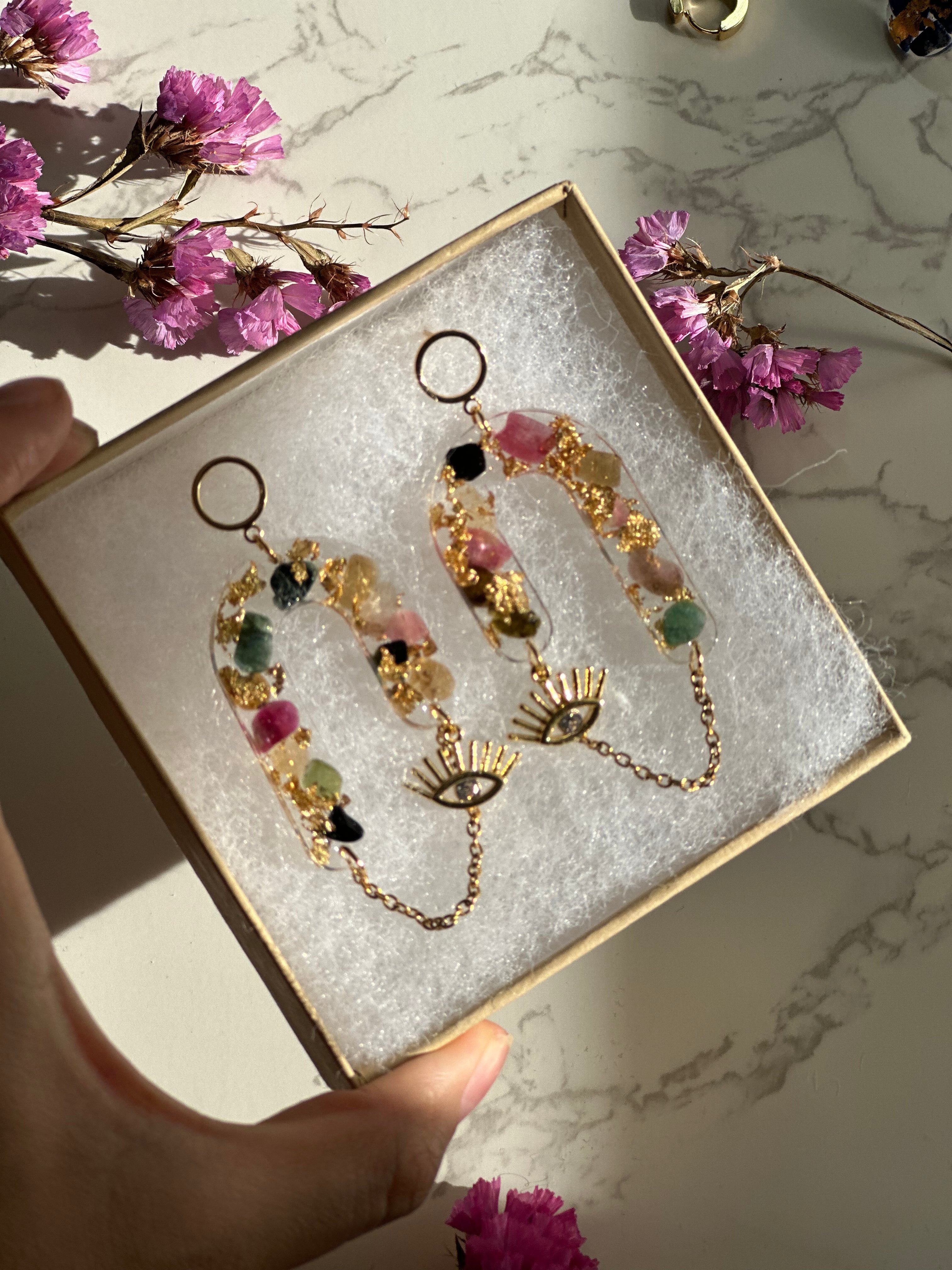 “Goddess of Abundance II” Watermelon Tourmaline Evil Eye Earrings