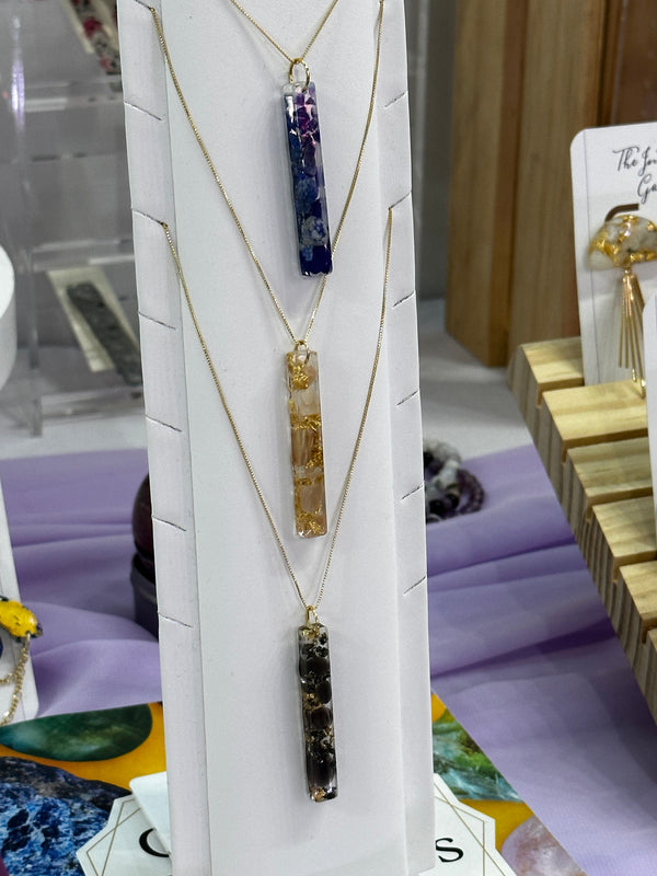 “Bar of Gold” Lapis Lazuli & Selenite Water Resistant Gold Filled Necklace