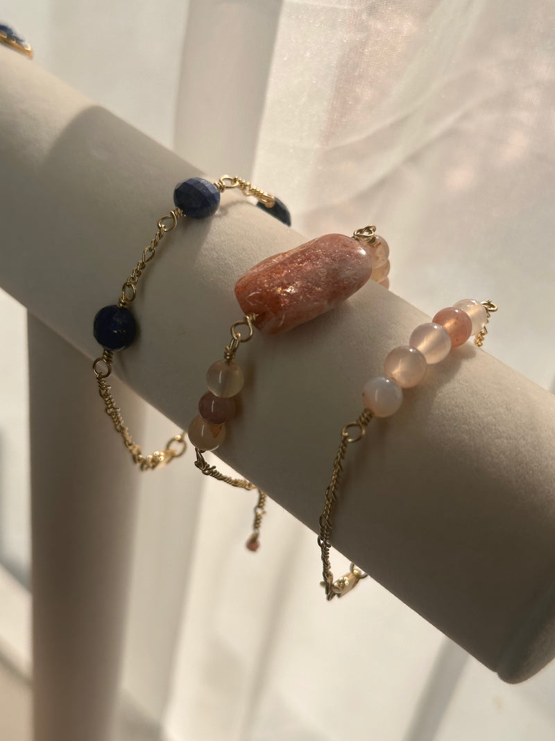 Sunstone & Flower Agate Gold Filled Bracelet