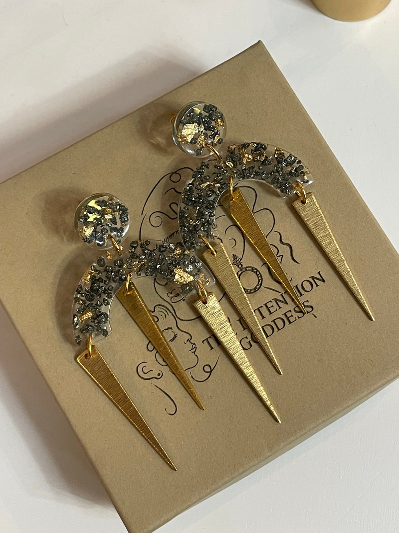 “Dangerous Woman” Pyrite Dangle Studs