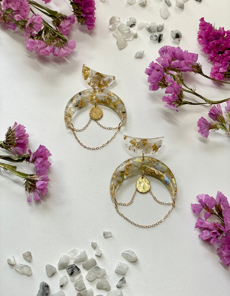 “Chandelier" Moonstone Gold Filled Chain Studs