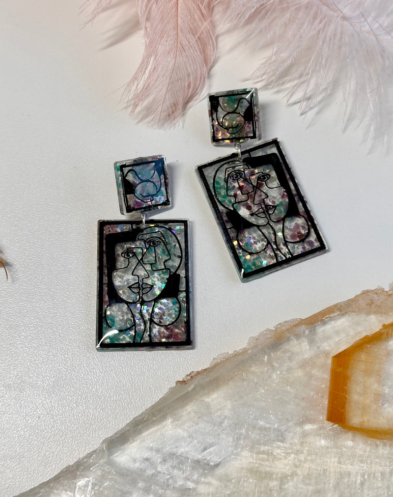 “Picasso” Aquamarine , Lepidolite, Amazonite, Studs
