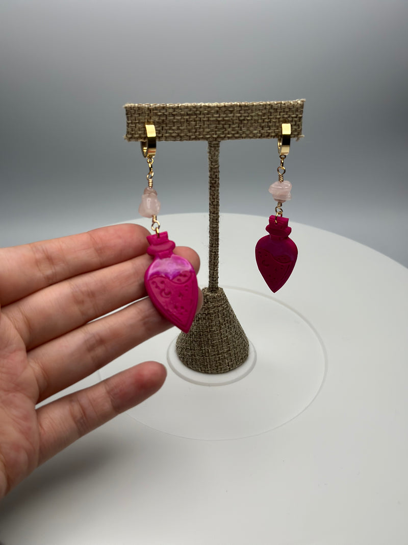 “Love Potion” Rose Quartz Huggies