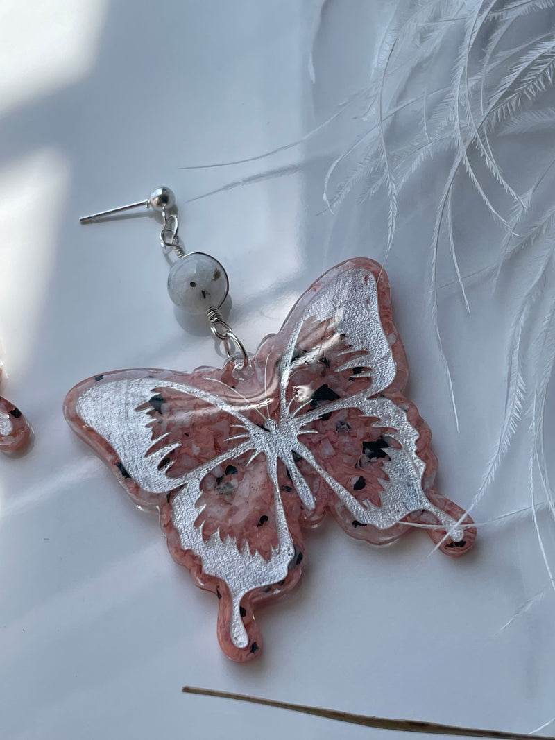 “Mariposa” Moonstone Butterfly with Sterling Silver Wire Earrings