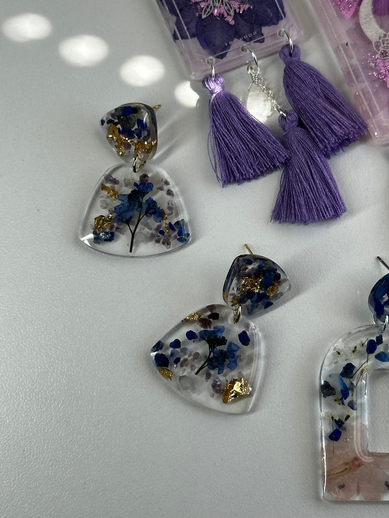 “Spring Goddess” Lepidolite, Flowers & Lapis Lazuli Studs