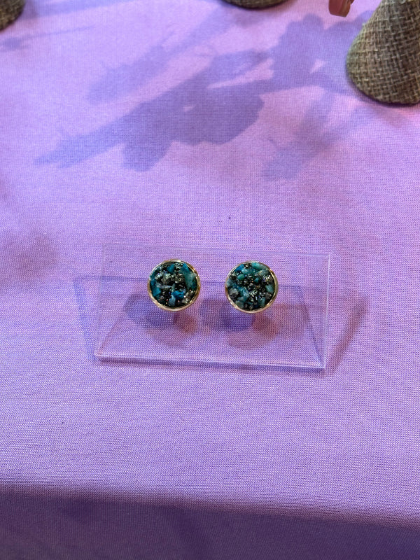 “Rawness” Chrysocolla & Pyrite Gold Stainless Steel Studs