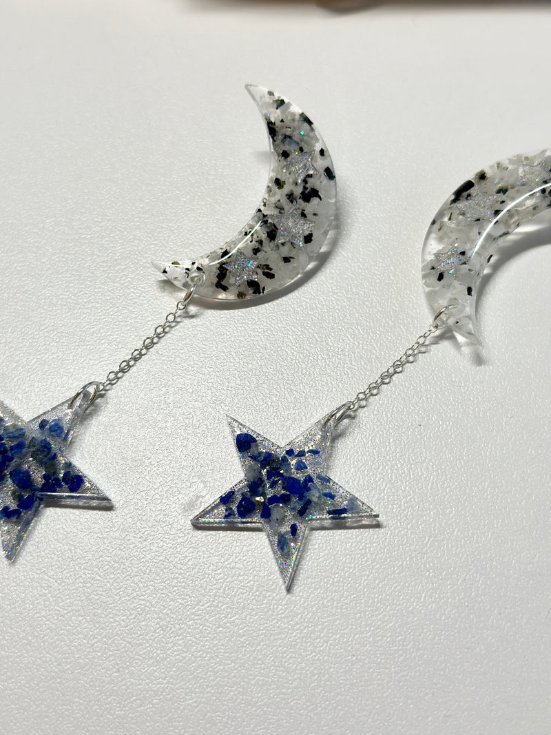 “Celestial Night" Holographic Moonstone & Lapis Lazuli Earrings