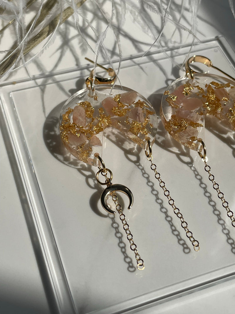 “Mystic Goddess" Peach Moonstone Earrings