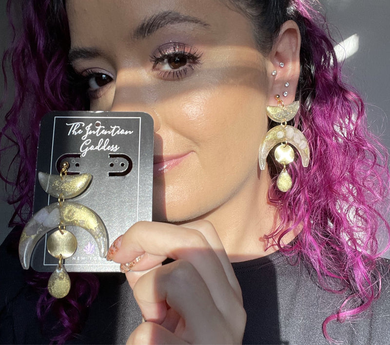 “Kali” Morganite Moon Earrings