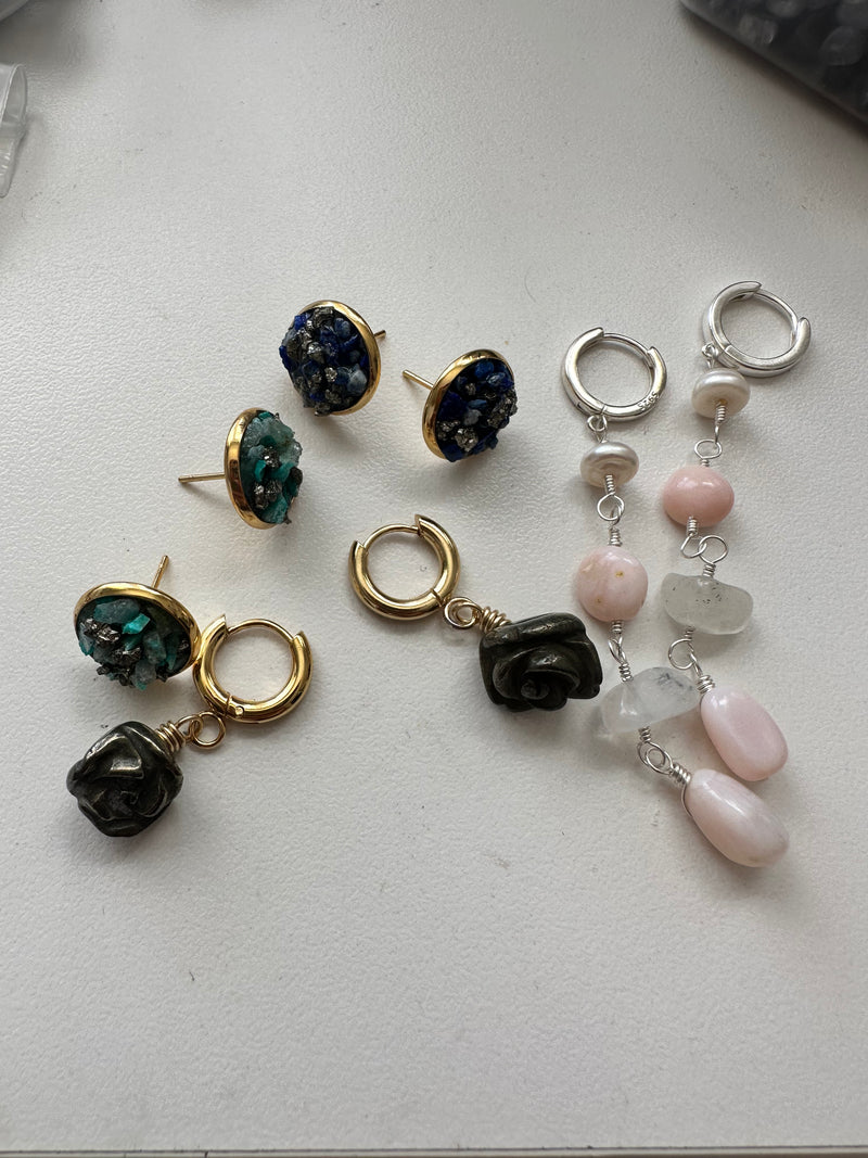 “Rawness” Chrysocolla & Pyrite Studs