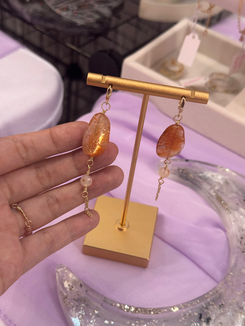 Sunstone & Flower Agate Gold Filled Earrings