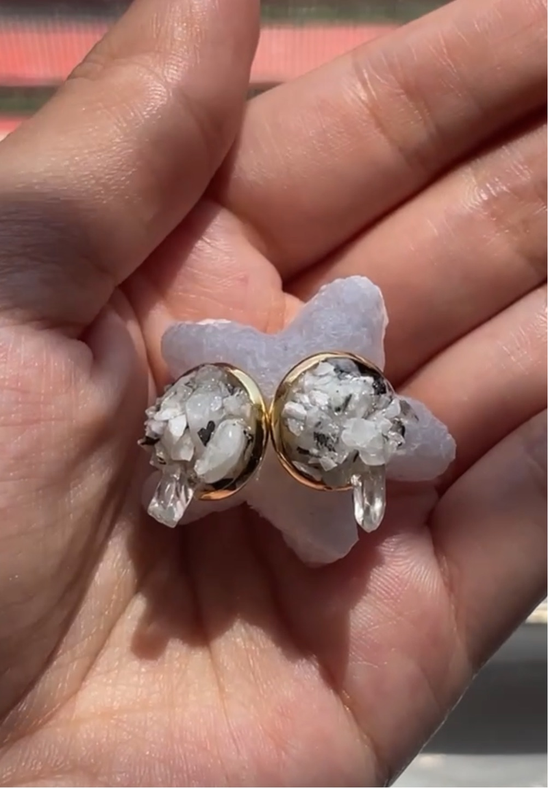 “Rawness" Moonstone & Clear Quartz Gold Stainless Steel Studs