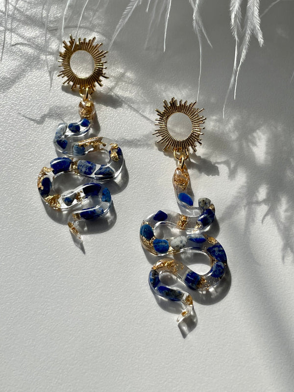 “The Feminine" Lapis Lazuli  Lightweight Snake Earrings