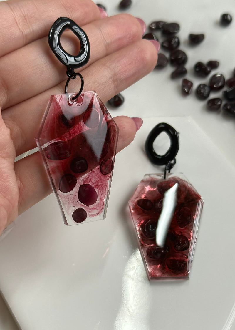 Garnet Coffin Earrings