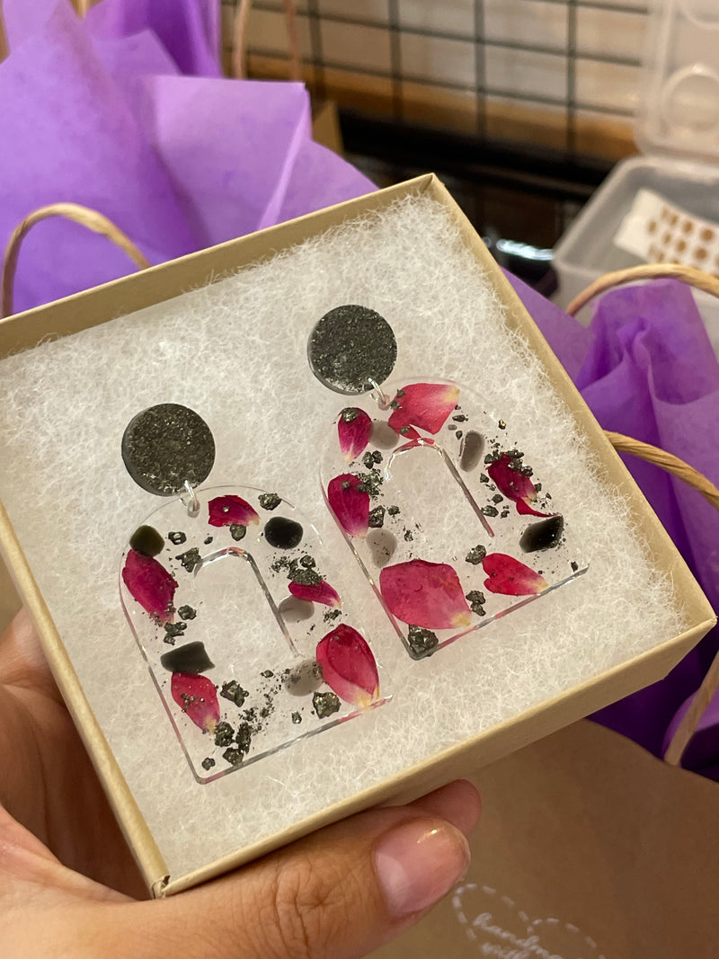 “Goddess of Earth” Pyrite, Black Obsidian and Roses Studs