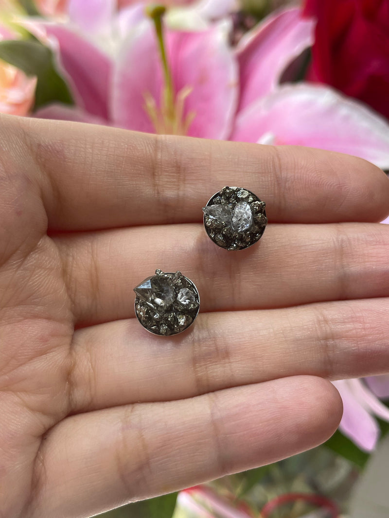 “Rawness” Herkimer Diamond & Pyrite Sterling Silver Studs