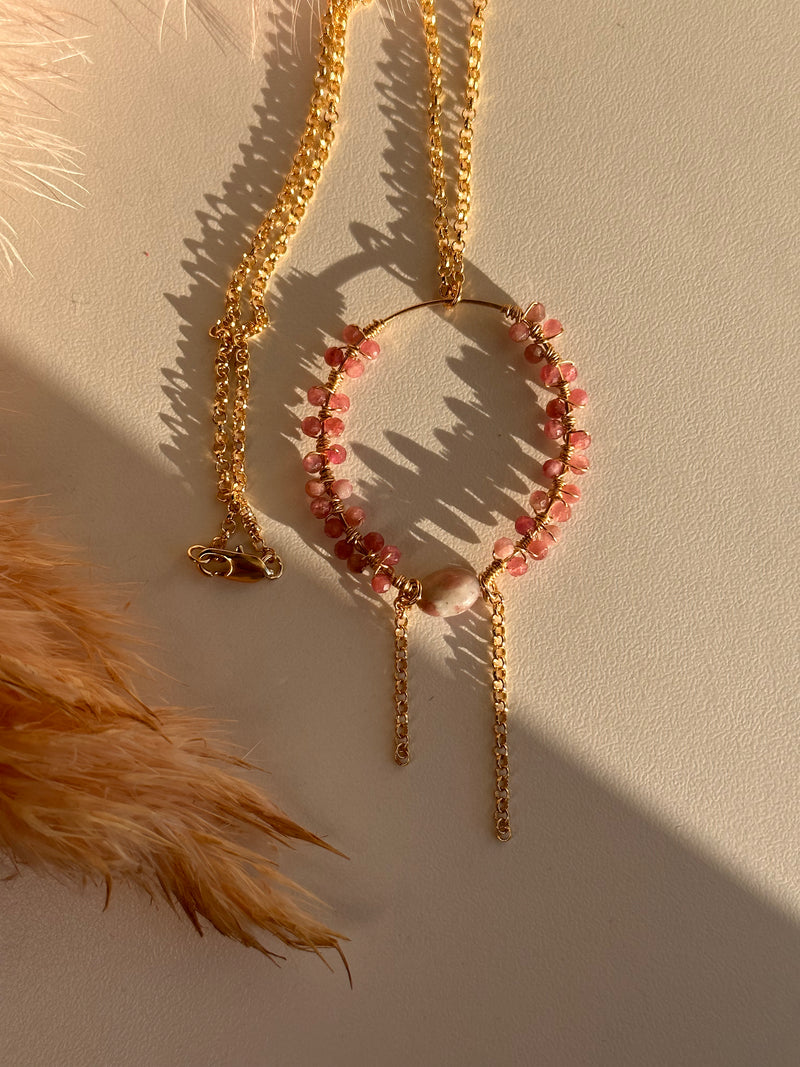 “The Intention Goddess” Pink Tourmaline and Jade Water Resistant Necklace