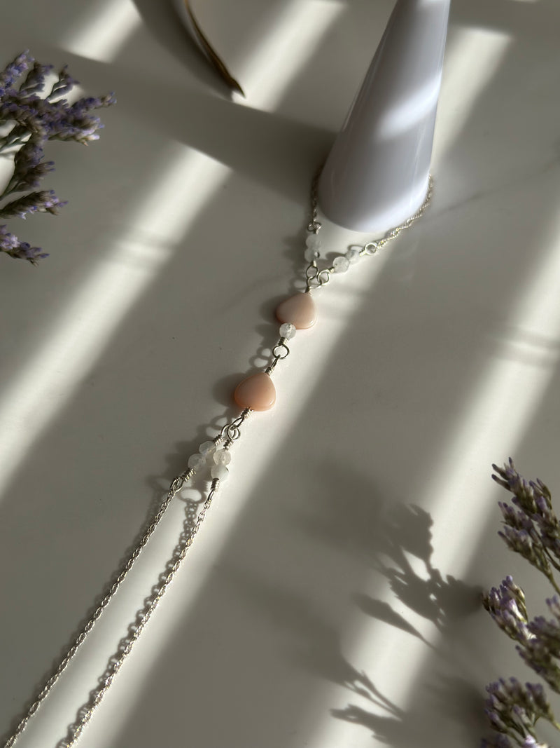 Rainbow Moonstone & Pearl Sterling Silver Hand Chain