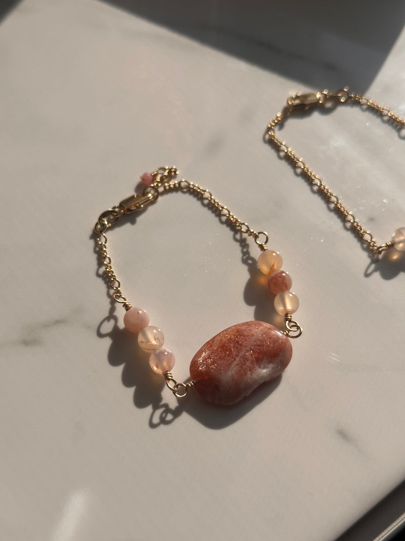 Sunstone & Flower Agate Gold Filled Bracelet