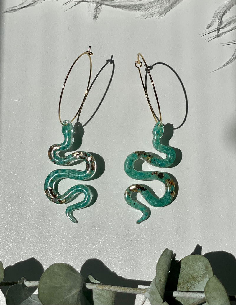 “The Feminine” Chrysocolla Lightweight Snake Hoops