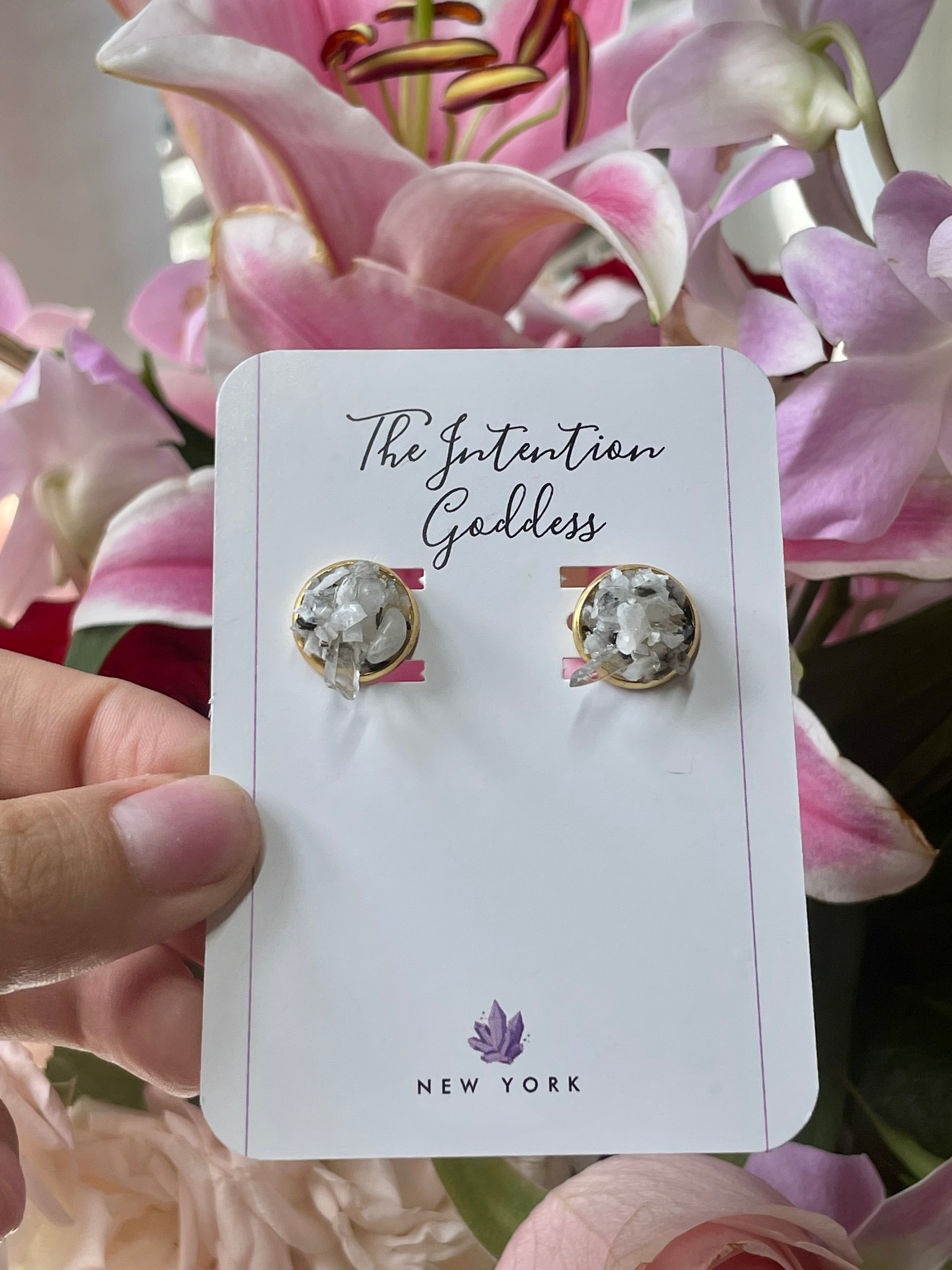 “Rawness" Moonstone & Clear Quartz Gold Stainless Steel Studs