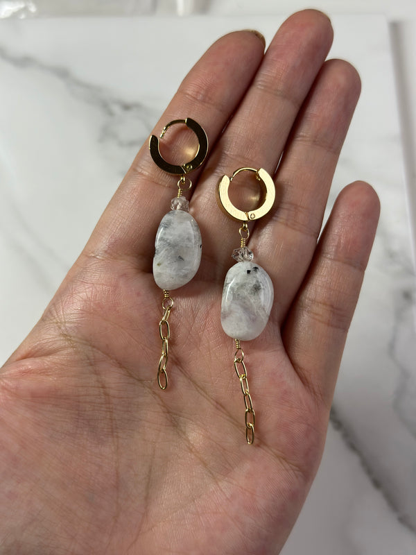 “Simplicity” Moonstone & Herkimer Diamond Huggies