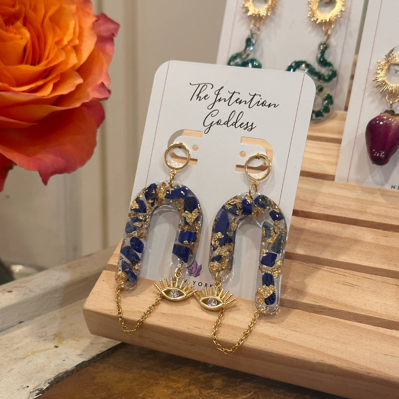 “Goddess of Abundance II” Lapis Lazuli Evil Eye Earrings