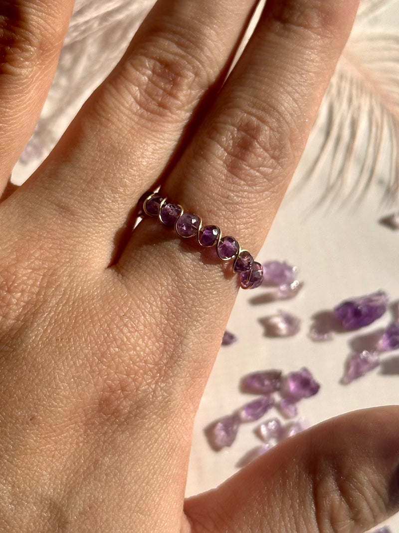 Purple Amethyst Gold Filled Wire Ring