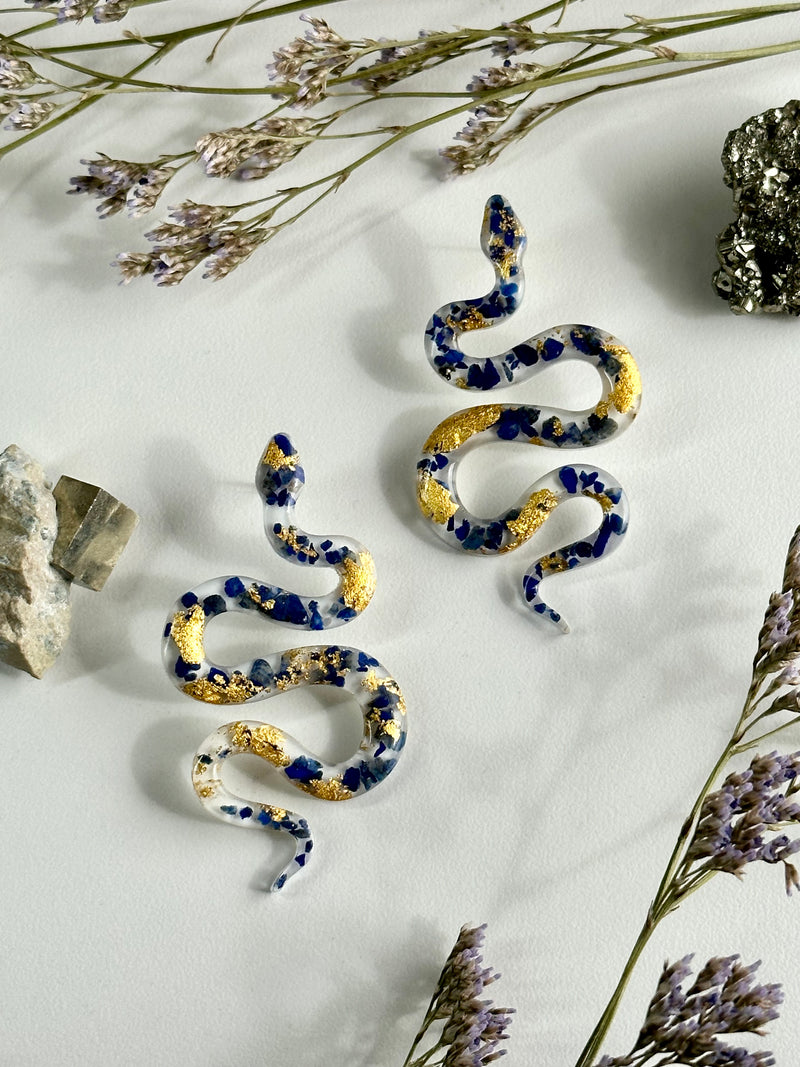 24k Gold Flakes Lapis Lazuli Snake Studs