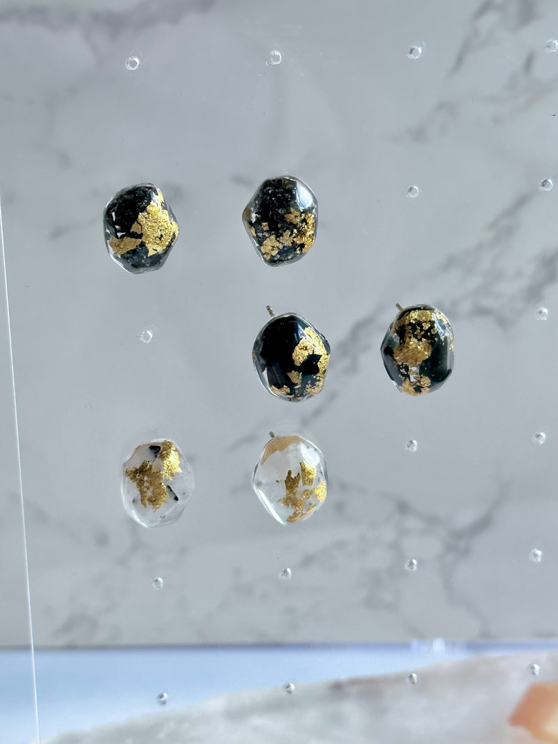 24k Gold Flakes Shungite, Moonstone and Pyrite Gem Studs
