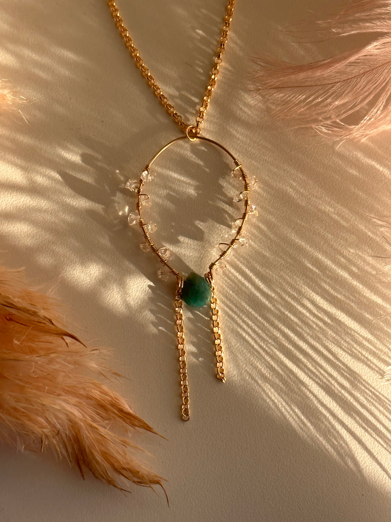 “The Intention Goddess” Amazonite & Herkimer Diamond Water Resistant Necklace