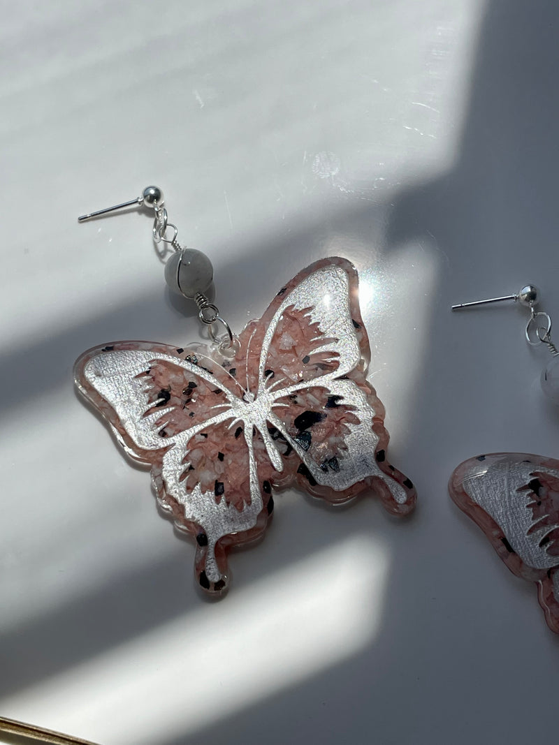 “Mariposa” Moonstone Butterfly with Sterling Silver Wire Earrings