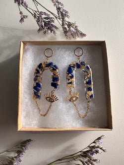“Goddess of Abundance II” Lapis Lazuli Evil Eye Earrings