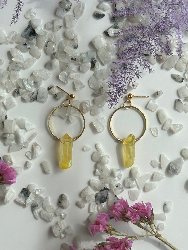 Yellow Aura Quartz Hoops or Studs