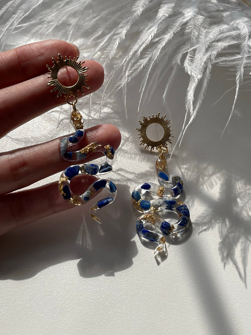 “The Feminine" Lapis Lazuli  Lightweight Snake Earrings