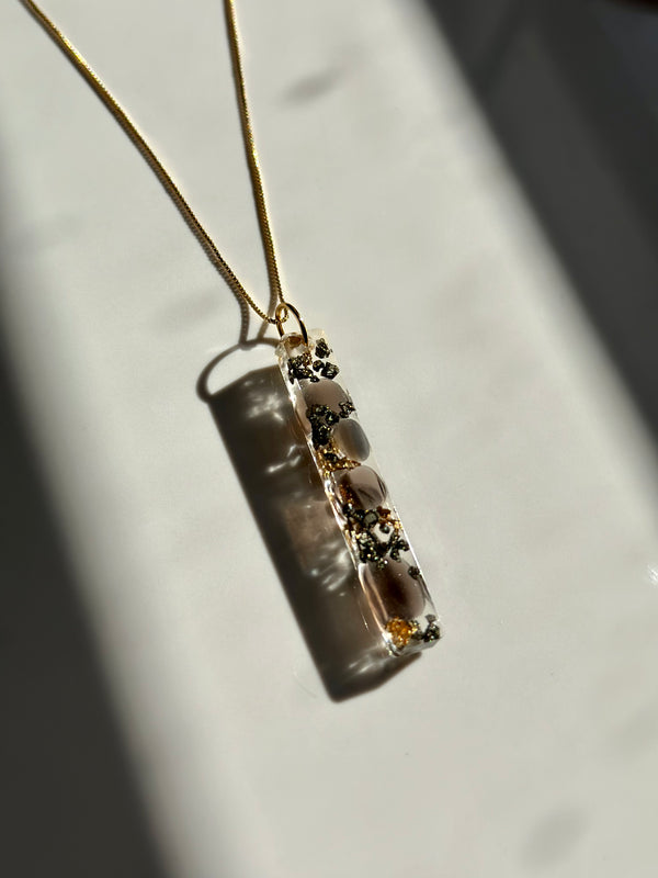 "Bar of Gold” Black Obsidian and Pyrite, Water Resistant Necklace