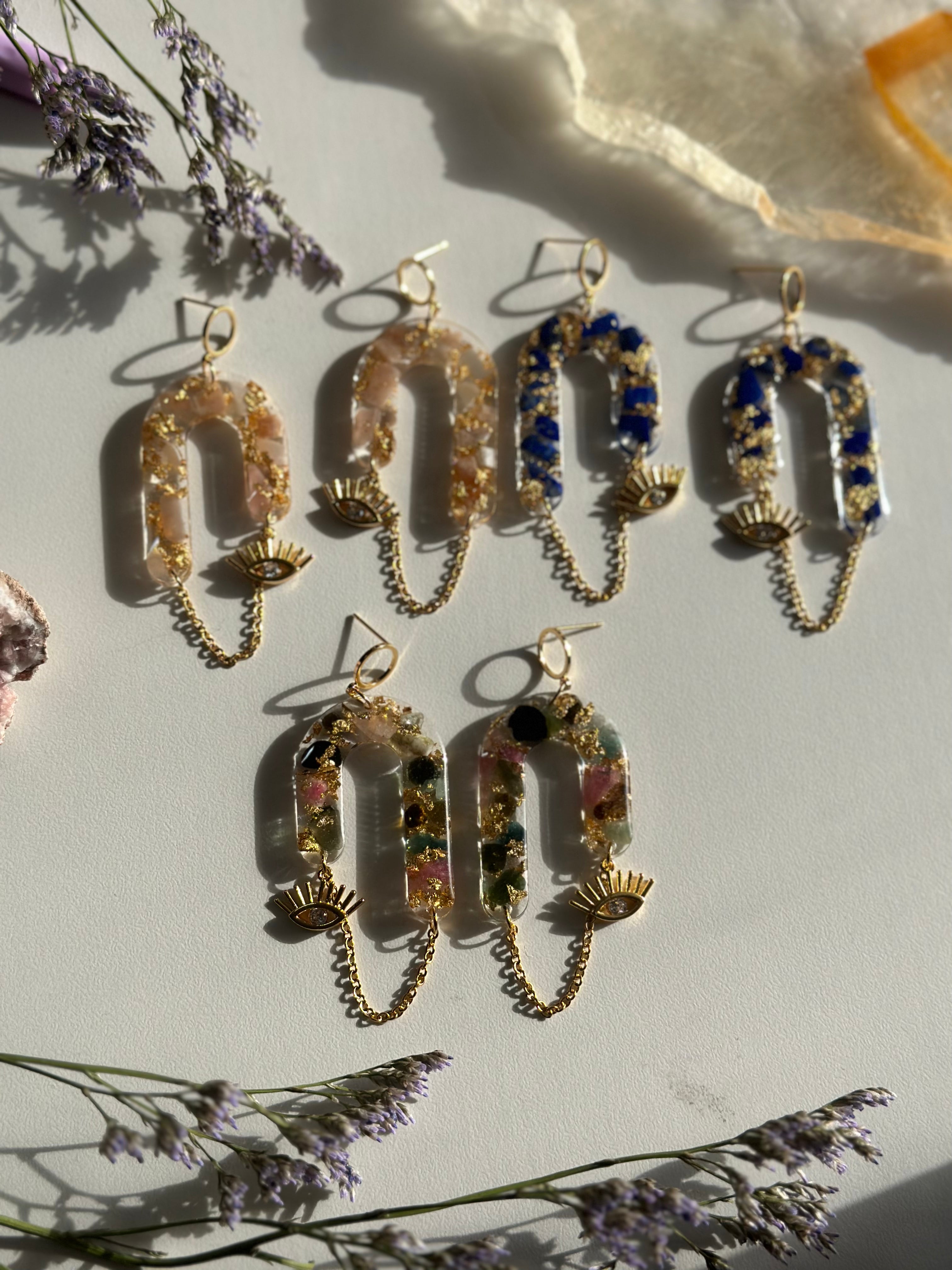 “Goddess of Abundance II” Lapis Lazuli Evil Eye Earrings
