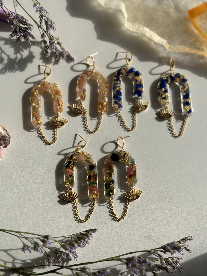 “Goddess of Abundance II” Lapis Lazuli Evil Eye Earrings