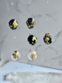 24k Gold Flakes Shungite, Moonstone and Pyrite Gem Studs