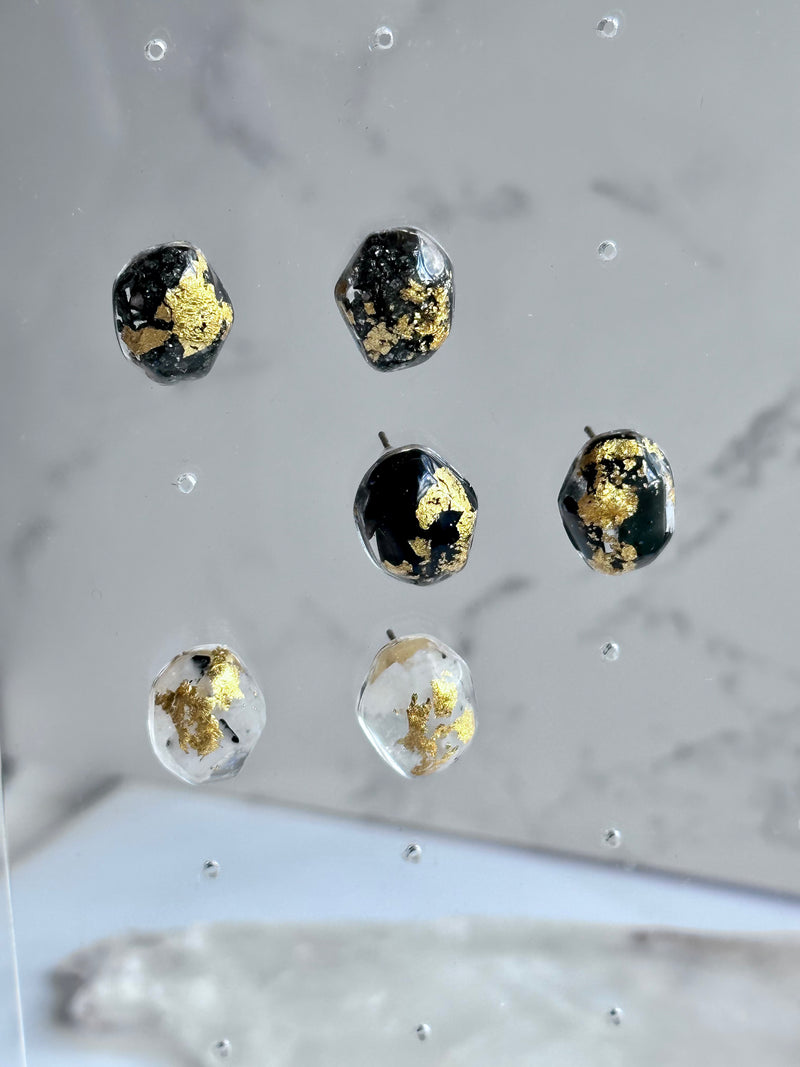 24k Gold Flakes Shungite, Moonstone and Pyrite Gem Studs