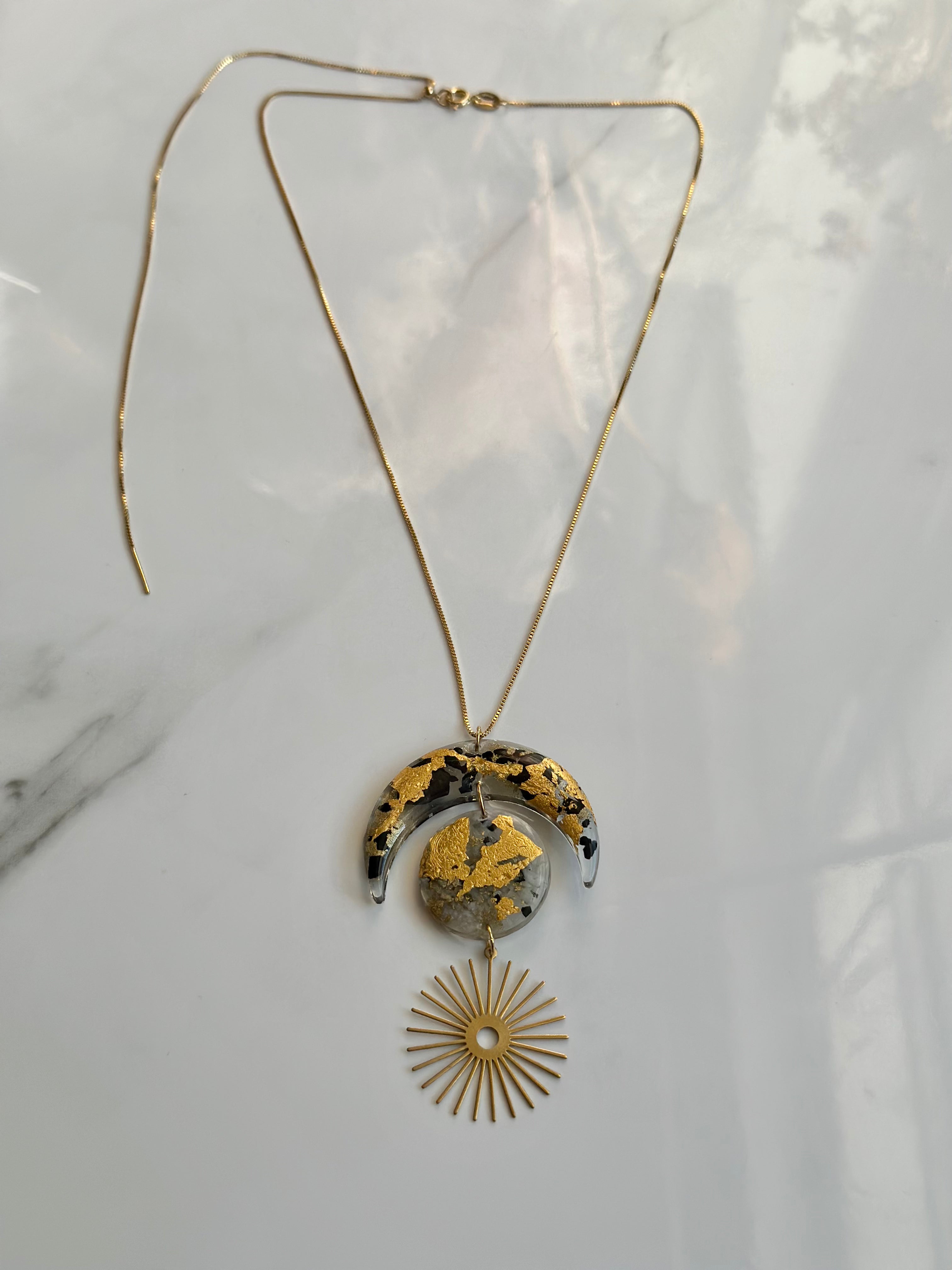 "Balanced Goddess" Real 24k Gold flakes, Shungite, Black Tourmaline and Moonstone & Lapis Lazuli Gold Filled Necklaces